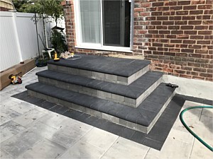 groutless nicolock verona wall steps step l shape sliding door bullnose raven oceanic blue smooth modern